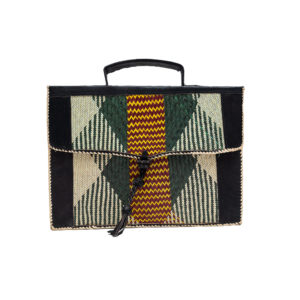Green Leather Laptop Bag with Raffia Pattern (1)